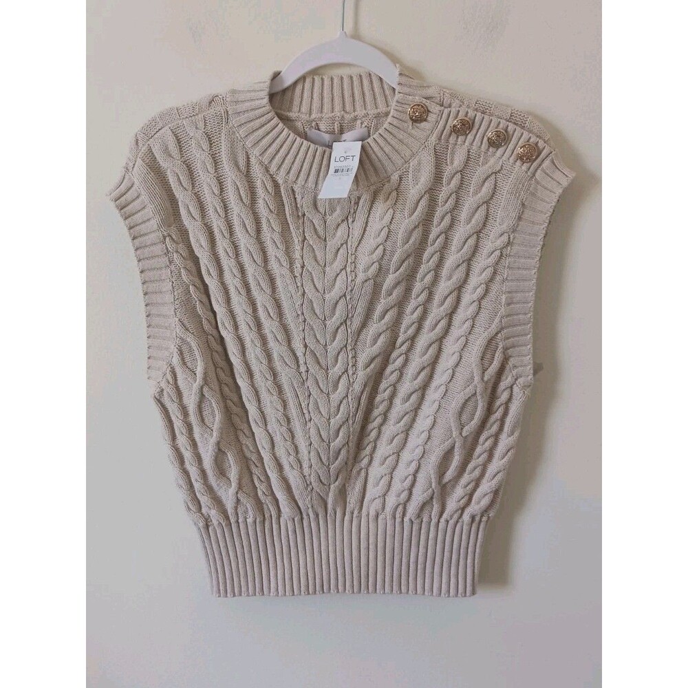 LOFT Cable Knit Sleeveless Sweater Womens Round Neck Size S NWT